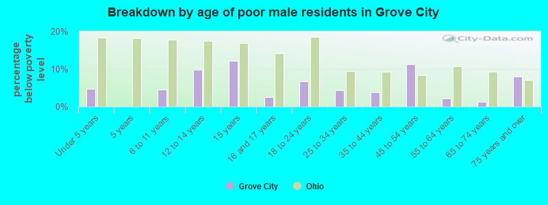 Breakdown by age of poor male residents in Grove City