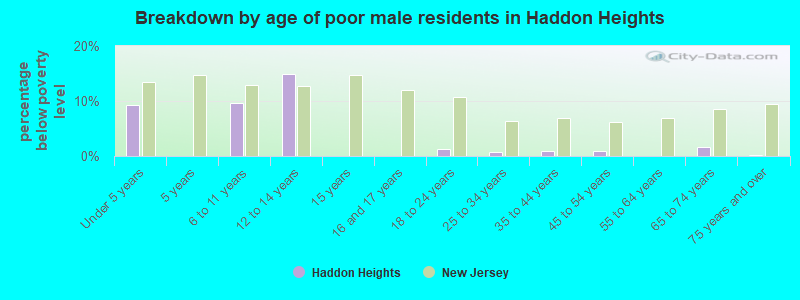 Breakdown by age of poor male residents in Haddon Heights