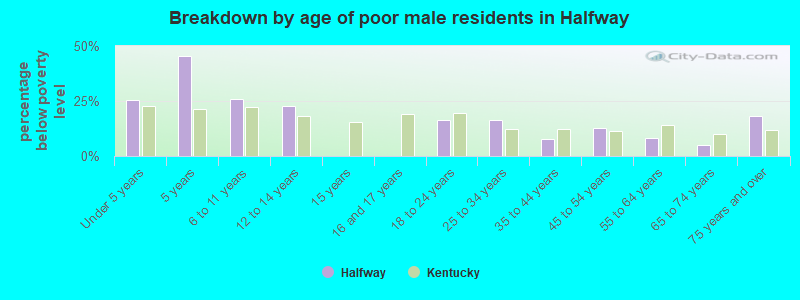 Breakdown by age of poor male residents in Halfway
