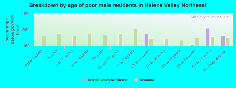 Breakdown by age of poor male residents in Helena Valley Northeast