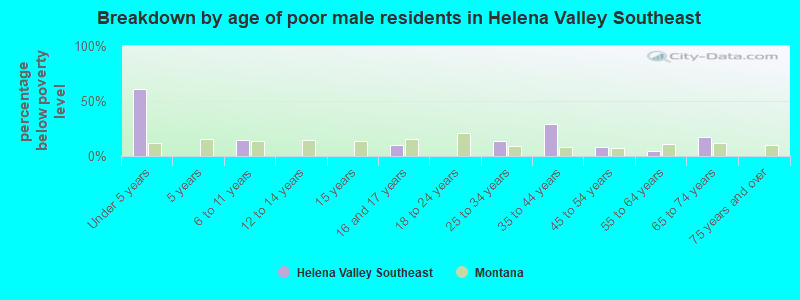 Breakdown by age of poor male residents in Helena Valley Southeast