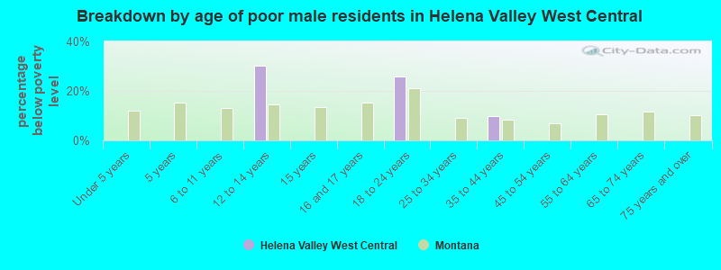 Breakdown by age of poor male residents in Helena Valley West Central
