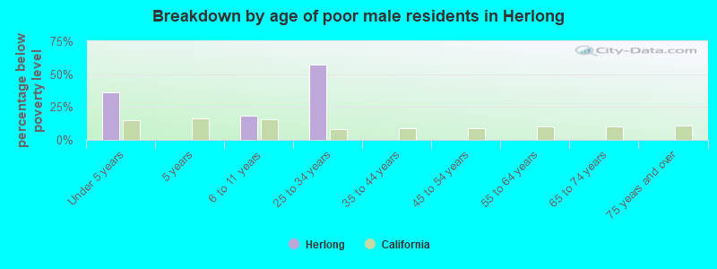 Breakdown by age of poor male residents in Herlong