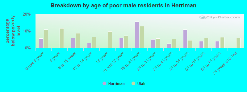 Breakdown by age of poor male residents in Herriman