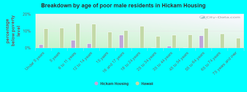 Breakdown by age of poor male residents in Hickam Housing