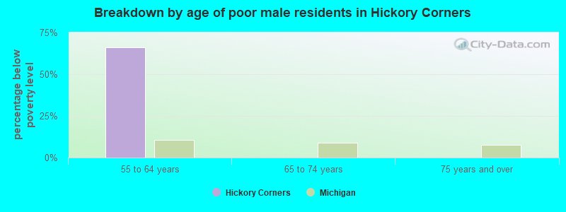 Breakdown by age of poor male residents in Hickory Corners