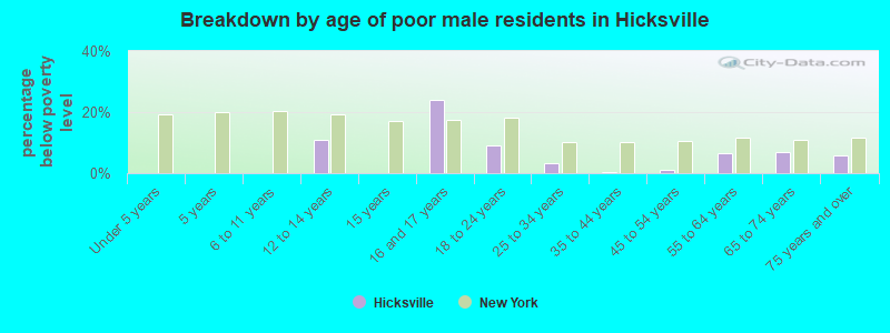 Breakdown by age of poor male residents in Hicksville