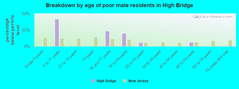 Breakdown by age of poor male residents in High Bridge