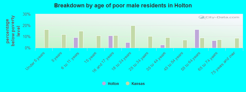 Breakdown by age of poor male residents in Holton