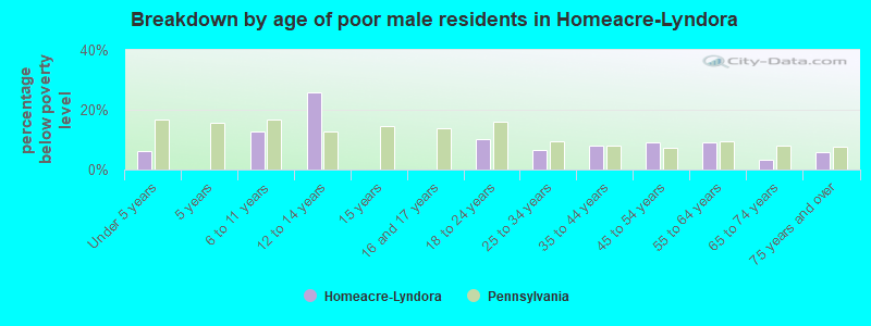 Breakdown by age of poor male residents in Homeacre-Lyndora