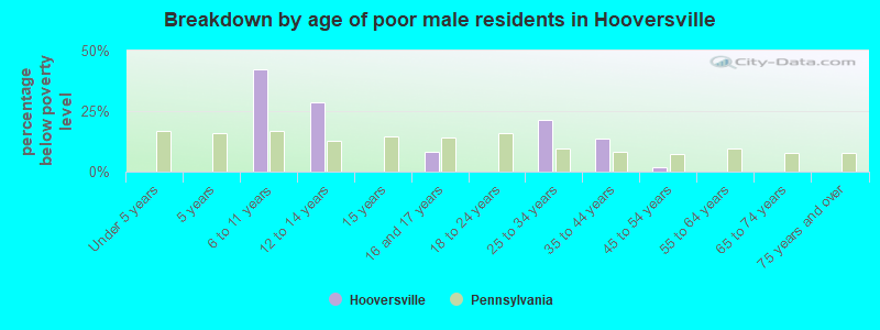 Breakdown by age of poor male residents in Hooversville