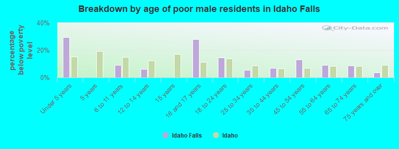 Breakdown by age of poor male residents in Idaho Falls