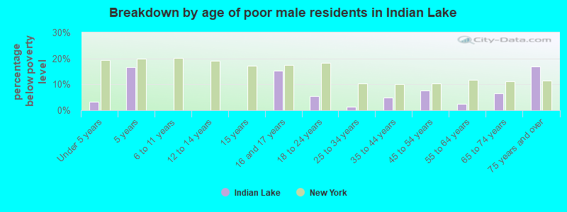 Breakdown by age of poor male residents in Indian Lake