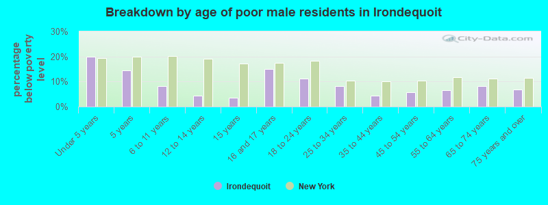 Breakdown by age of poor male residents in Irondequoit