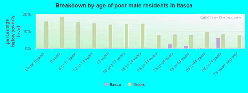 Breakdown by age of poor male residents in Itasca