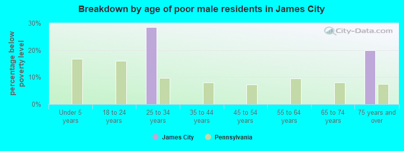 Breakdown by age of poor male residents in James City