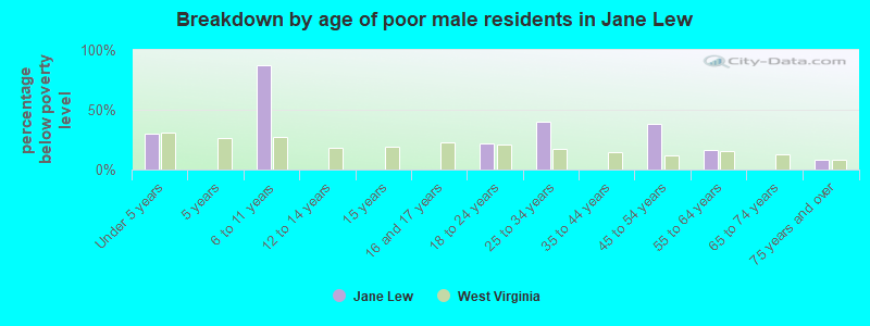 Breakdown by age of poor male residents in Jane Lew