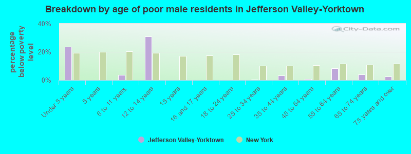 Breakdown by age of poor male residents in Jefferson Valley-Yorktown