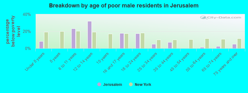 Breakdown by age of poor male residents in Jerusalem