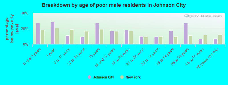 Breakdown by age of poor male residents in Johnson City