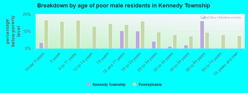 Breakdown by age of poor male residents in Kennedy Township