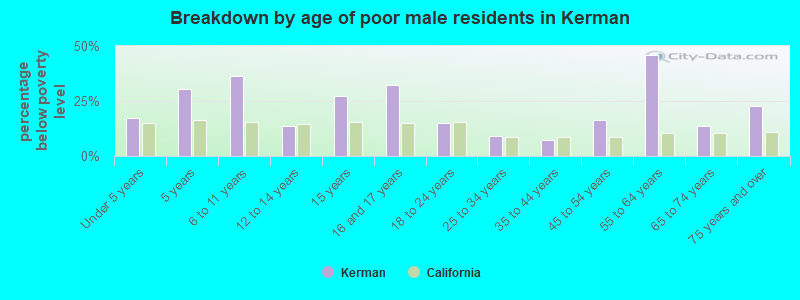 Breakdown by age of poor male residents in Kerman
