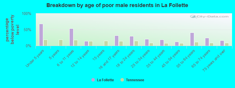Breakdown by age of poor male residents in La Follette