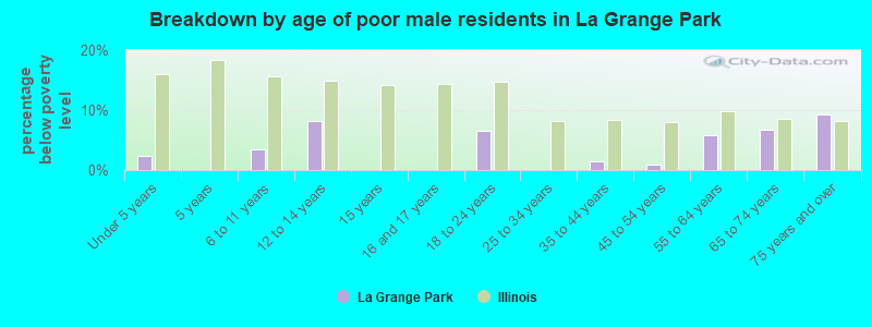 Breakdown by age of poor male residents in La Grange Park