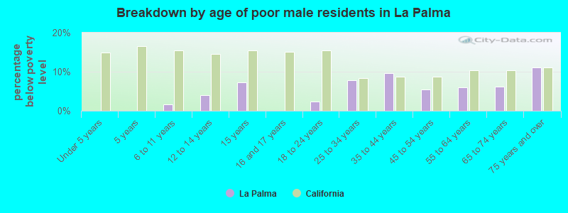 Breakdown by age of poor male residents in La Palma