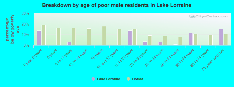 Breakdown by age of poor male residents in Lake Lorraine