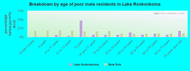 Breakdown by age of poor male residents in Lake Ronkonkoma