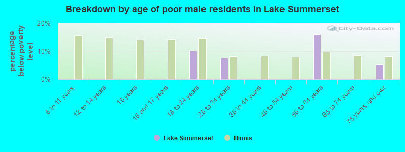 Breakdown by age of poor male residents in Lake Summerset