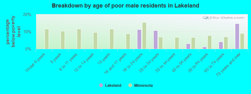 Breakdown by age of poor male residents in Lakeland