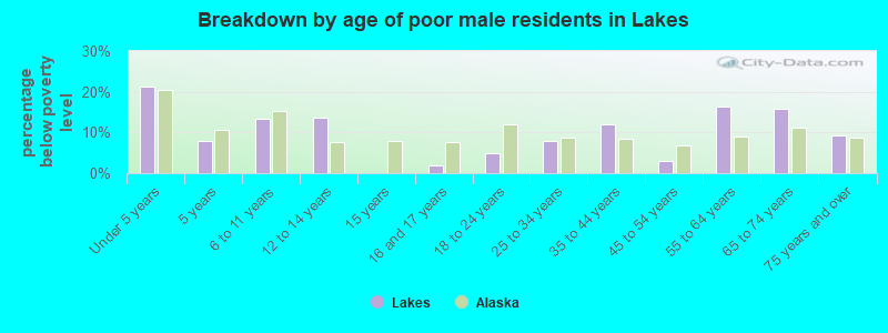 Breakdown by age of poor male residents in Lakes
