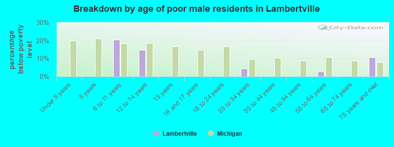 Breakdown by age of poor male residents in Lambertville