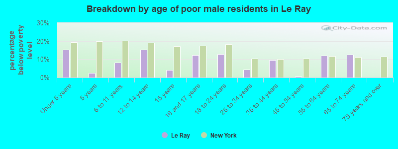 Breakdown by age of poor male residents in Le Ray