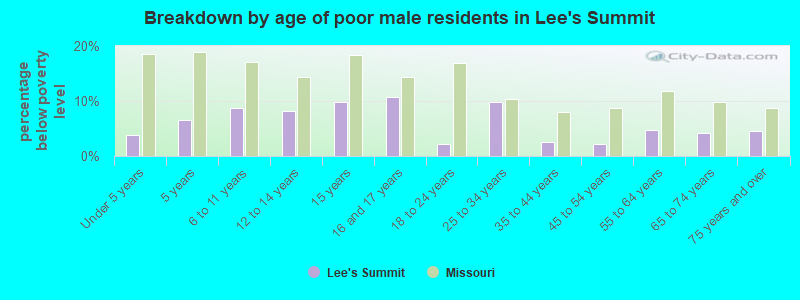 Breakdown by age of poor male residents in Lee's Summit