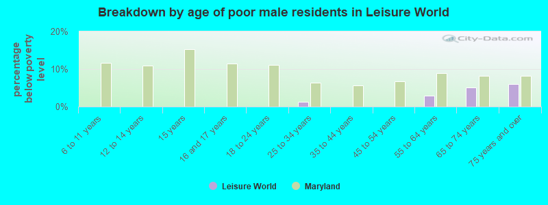 Breakdown by age of poor male residents in Leisure World