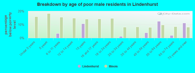 Breakdown by age of poor male residents in Lindenhurst