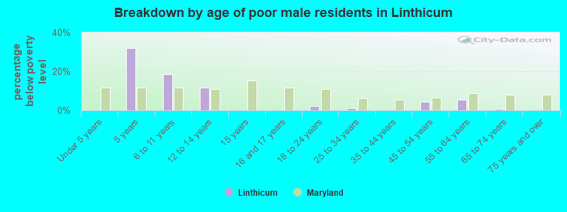 Breakdown by age of poor male residents in Linthicum