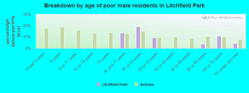 Breakdown by age of poor male residents in Litchfield Park