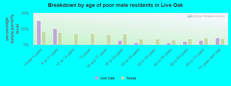 Breakdown by age of poor male residents in Live Oak