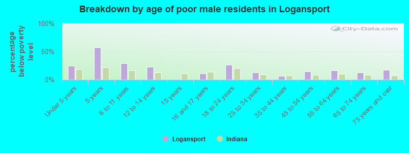 Breakdown by age of poor male residents in Logansport