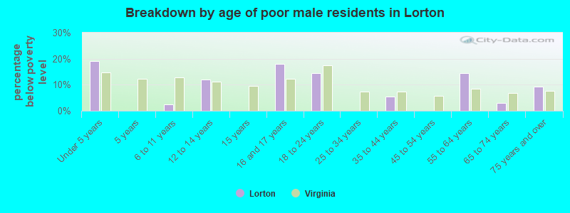 Breakdown by age of poor male residents in Lorton