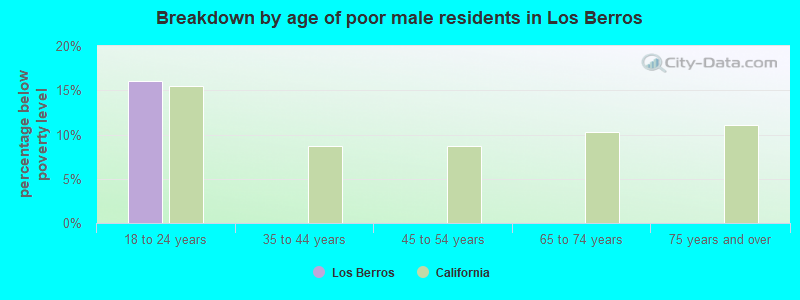 Breakdown by age of poor male residents in Los Berros