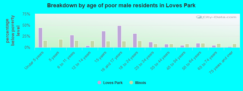 Breakdown by age of poor male residents in Loves Park