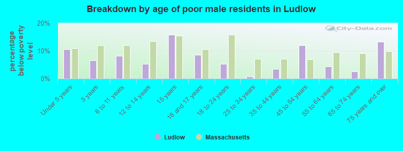 Breakdown by age of poor male residents in Ludlow