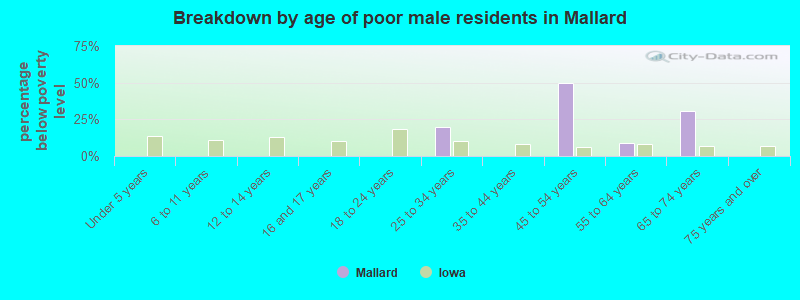 Breakdown by age of poor male residents in Mallard
