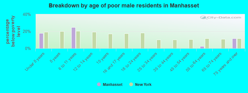 Breakdown by age of poor male residents in Manhasset