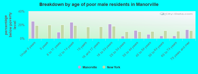 Breakdown by age of poor male residents in Manorville